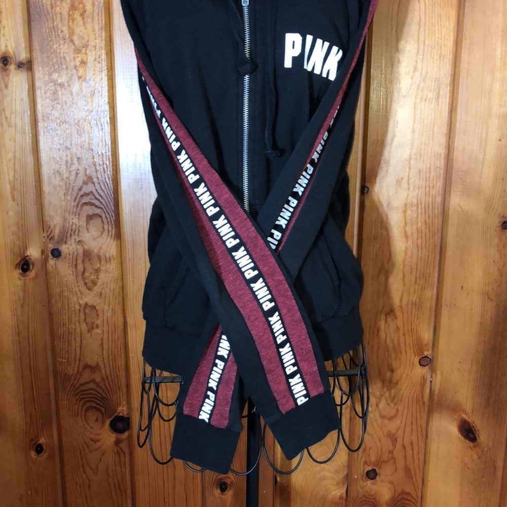 Pink Victoria’s Secret red and black zip up hoodie size small pink Vs hoodie​​ - Picture 2 of 6
